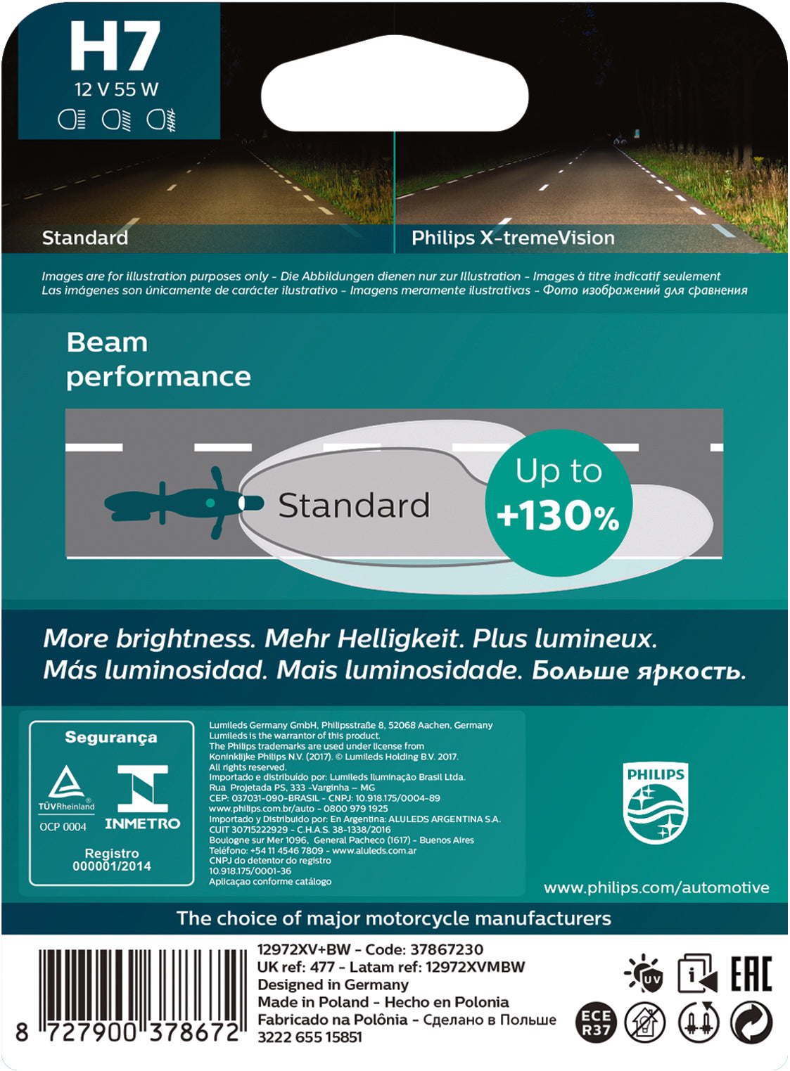 LAMPADA FAROL PHILIPS H7 55W  X-TREMEVISION