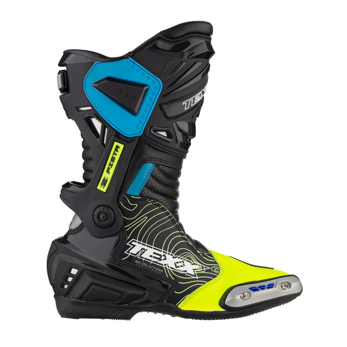 BOTA TEXX PISTA PRETA VERDE E AZUL 38