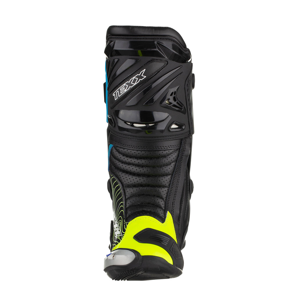 BOTA TEXX PISTA PRETA VERDE E AZUL 38