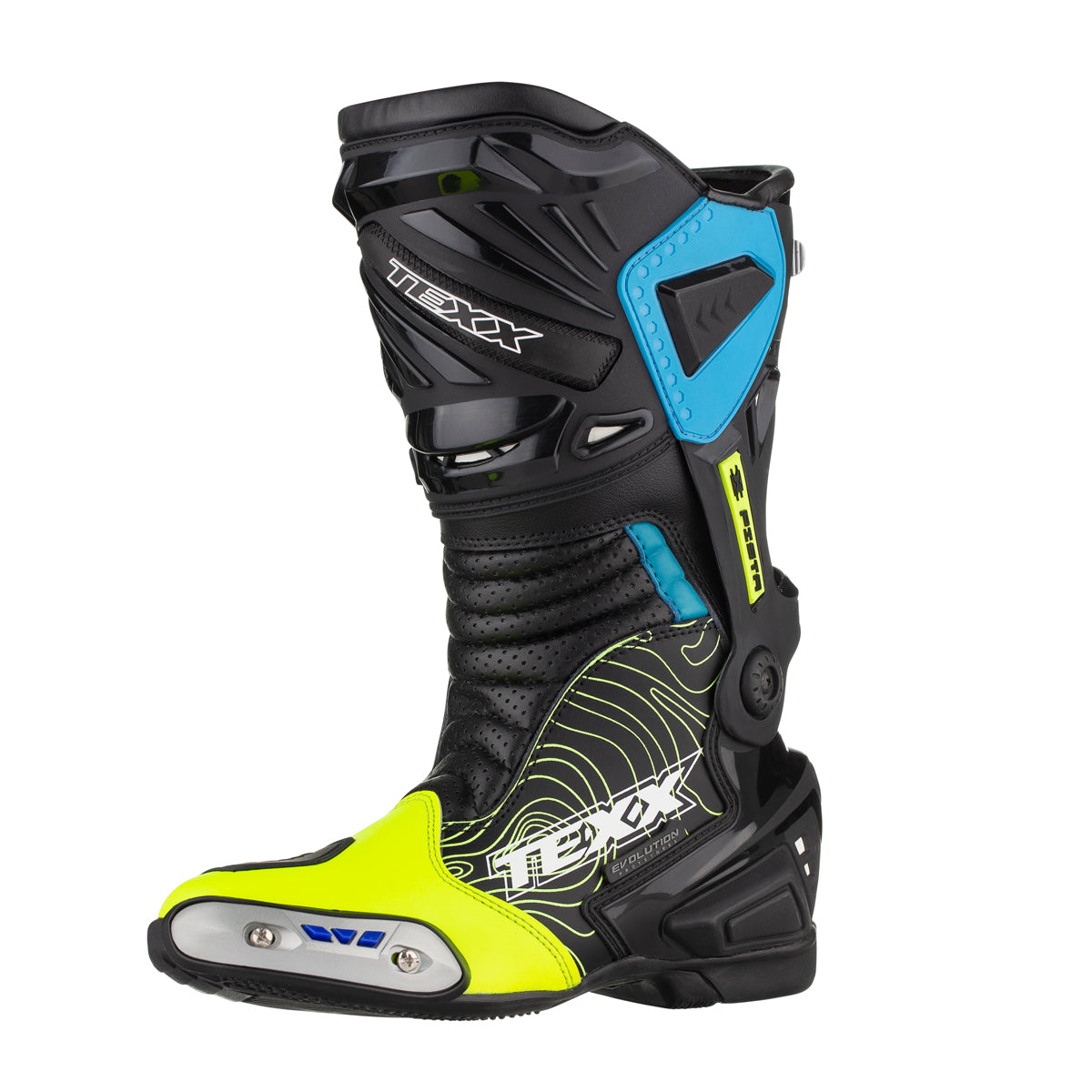 BOTA TEXX PISTA PRETA VERDE E AZUL 40