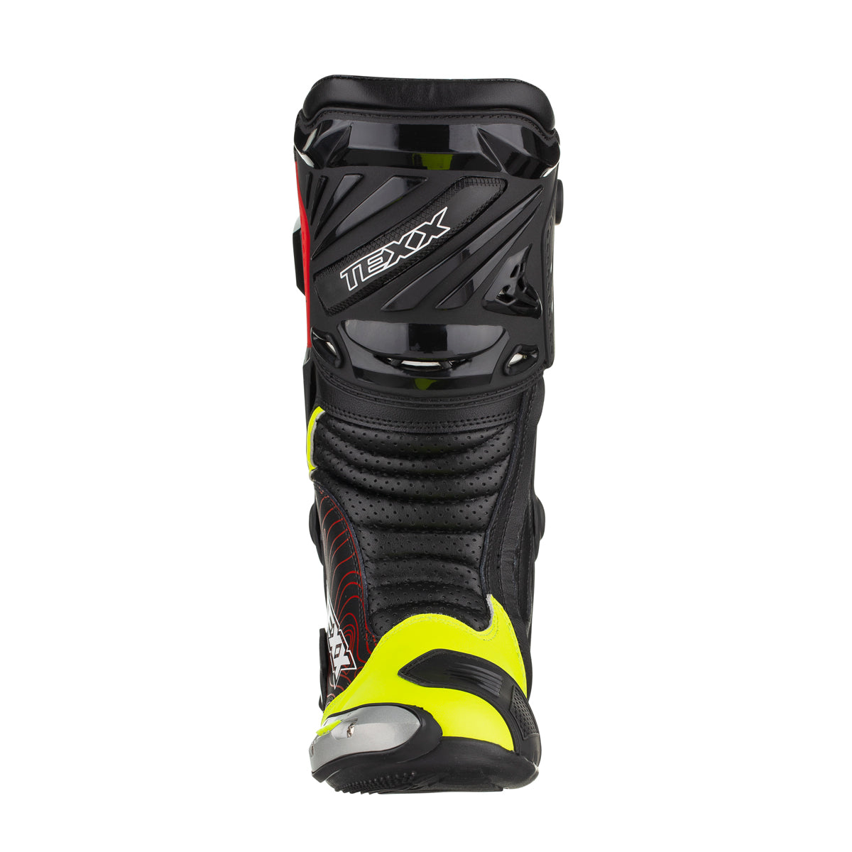 BOTA TEXX PISTA PRETA VERMELHA E AMARELA 40