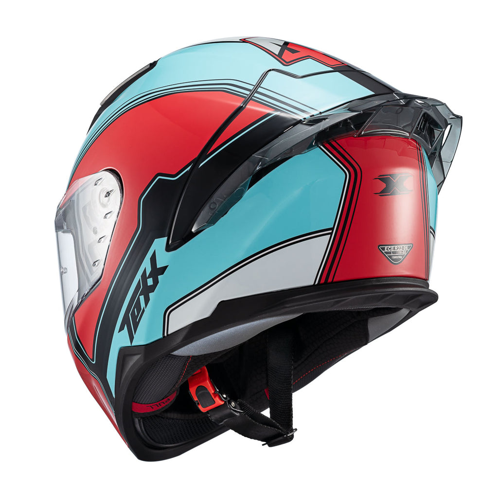 CAPACETE TEXX FECHA RAPTOR HORNET AZU VERM BRANC BRIL 62