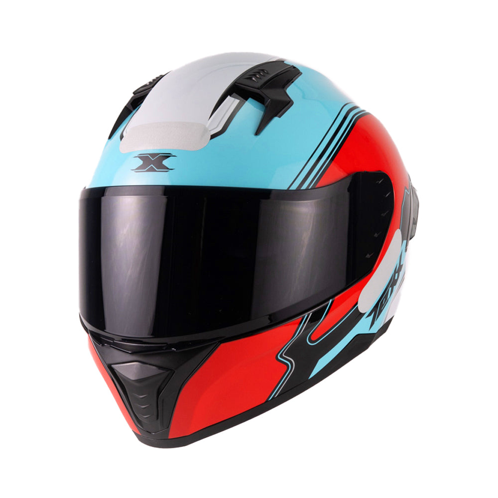 CAPACETE TEXX FECHA RAPTOR HORNET AZU VERM BRANC BRIL 64