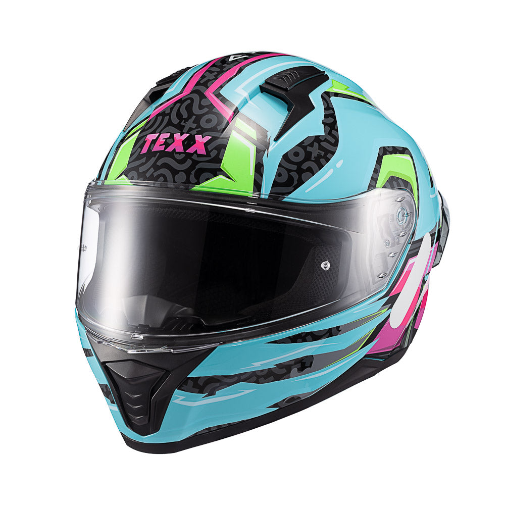 CAPACETE TEXX FECHA RAPTOR ARCADE AZU VERD ROS BRIL 58