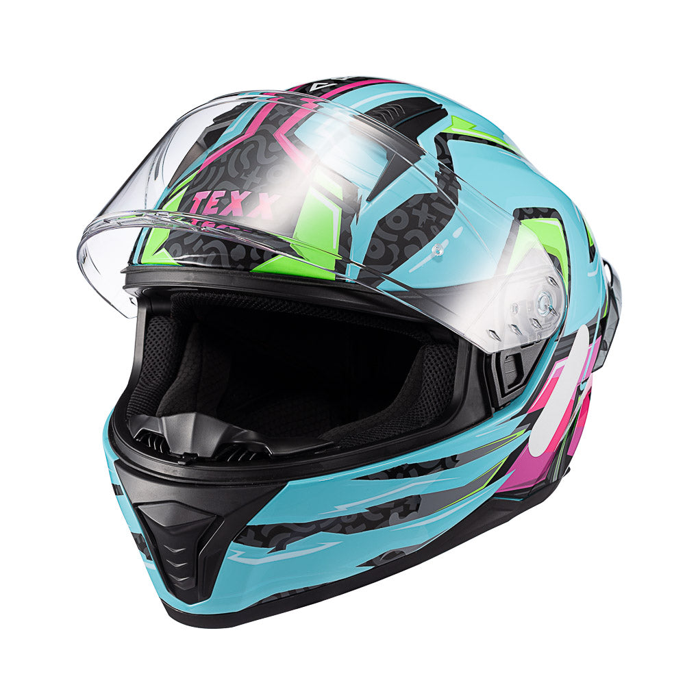 CAPACETE TEXX FECHA RAPTOR ARCADE AZU VERD ROS BRIL 64