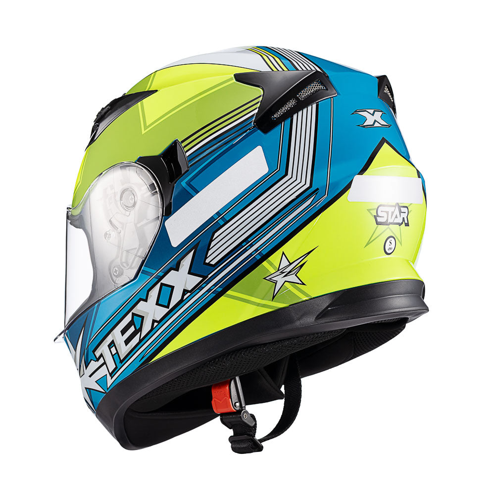 CAPACETE TEXX STRIKE SUPERSTAR VERD AZU BRANC BRIL 62