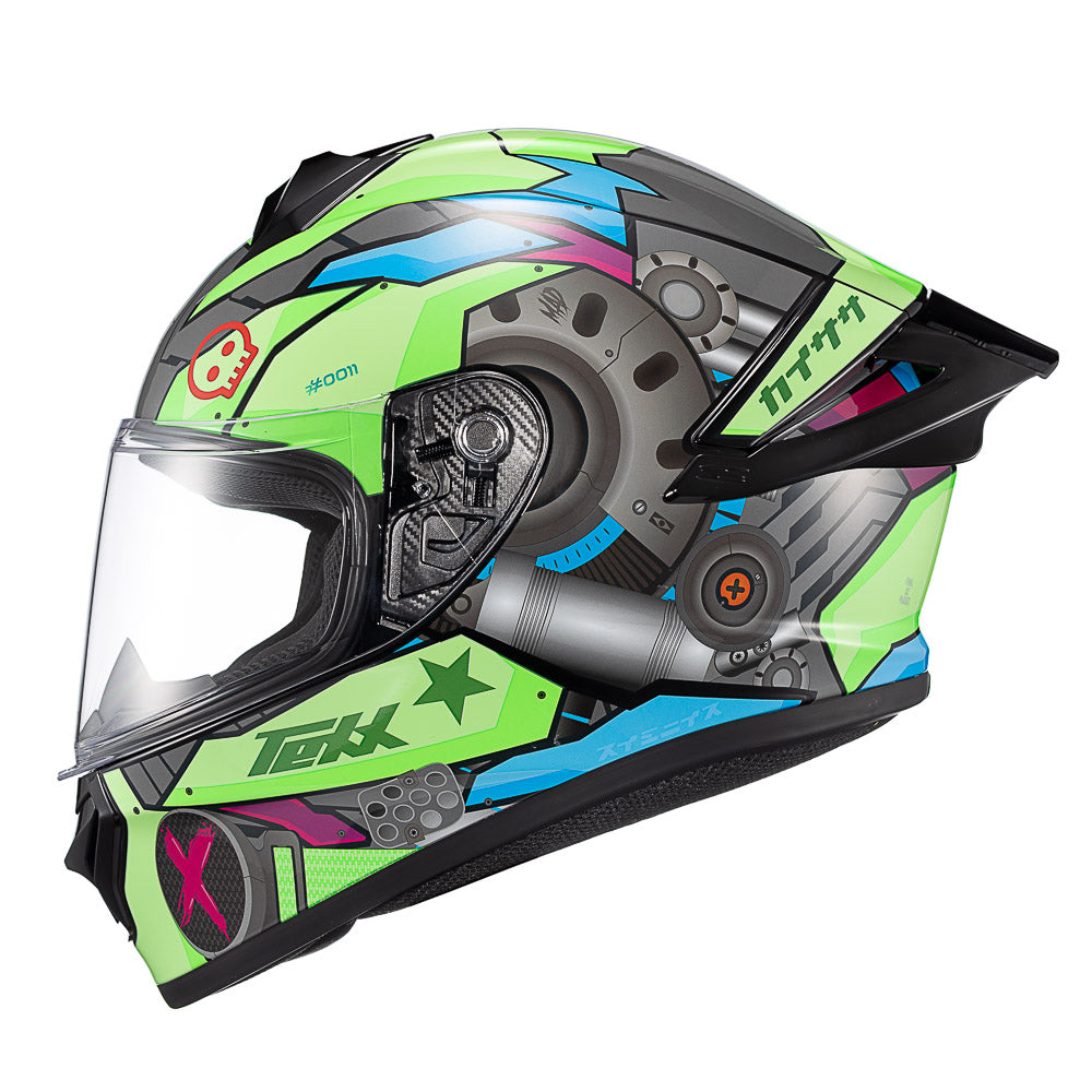 CAPACETE TEXX FECHADO SPIHE GEAR VERDE AZUL ROSA 60