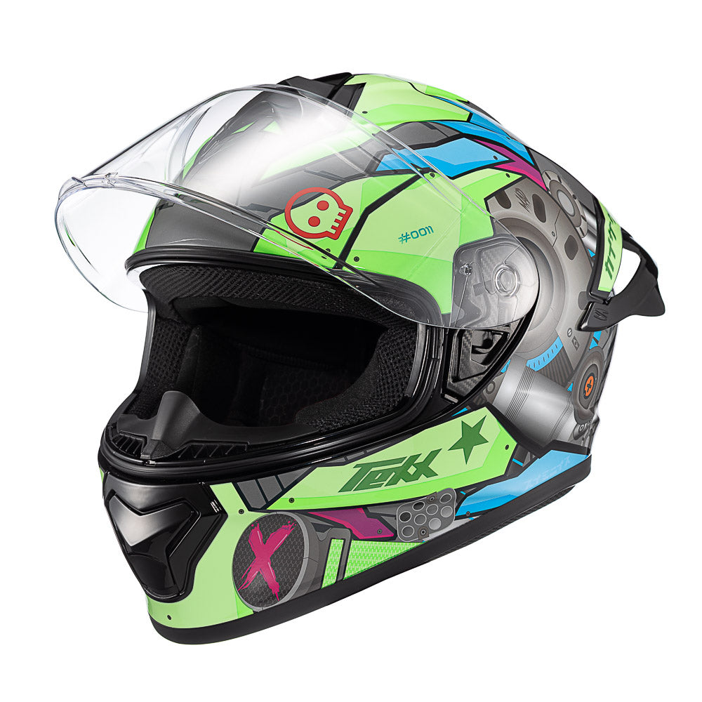 CAPACETE TEXX FECHADO SPIHE GEAR VERDE AZUL ROSA 60