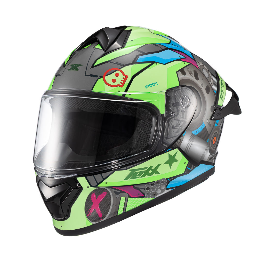 CAPACETE TEXX FECHADO SPIHE GEAR VERDE AZUL ROSA 62