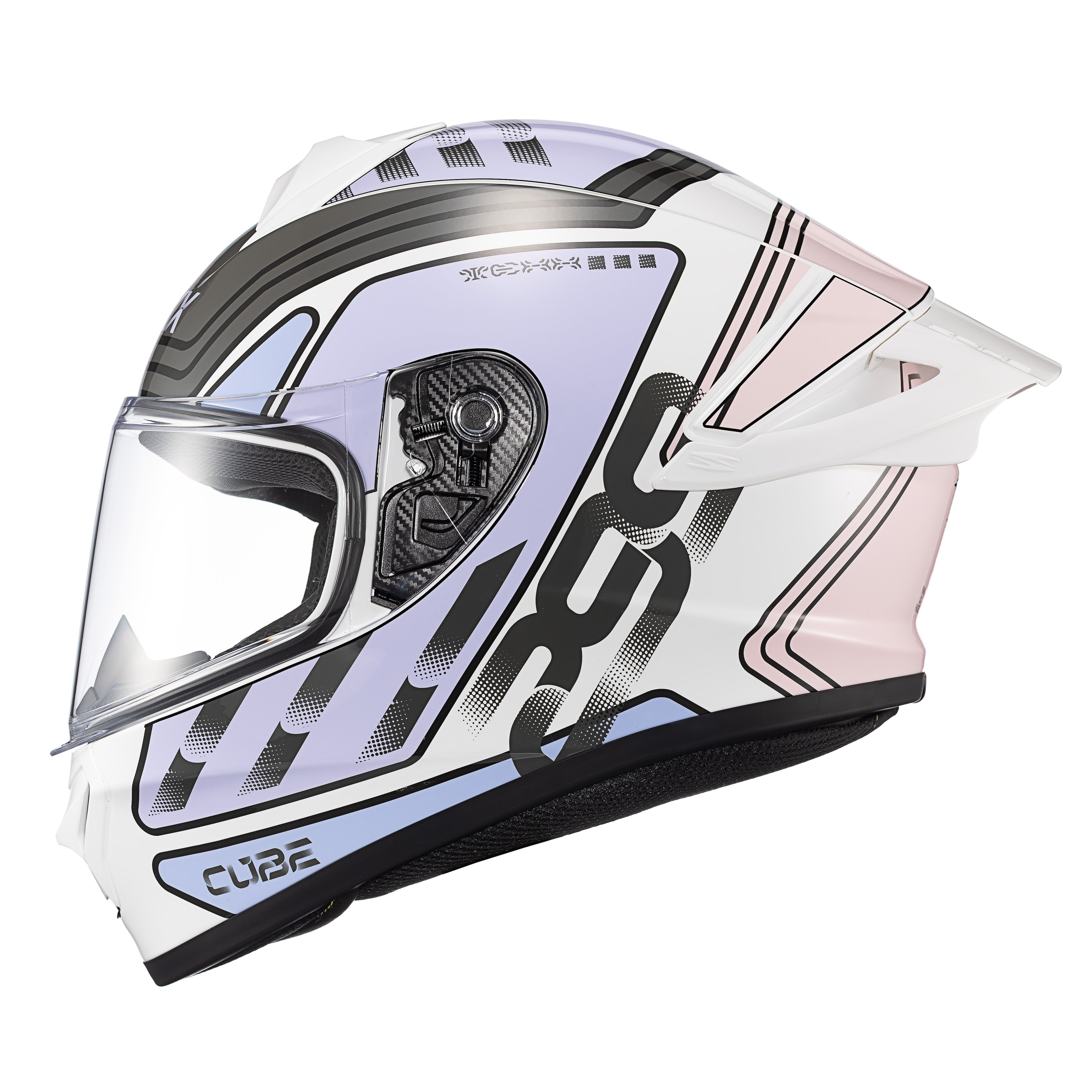 CAPACETE TEXX FECHADO SPIHE CUBE ROSA LILAS BRANCO 58