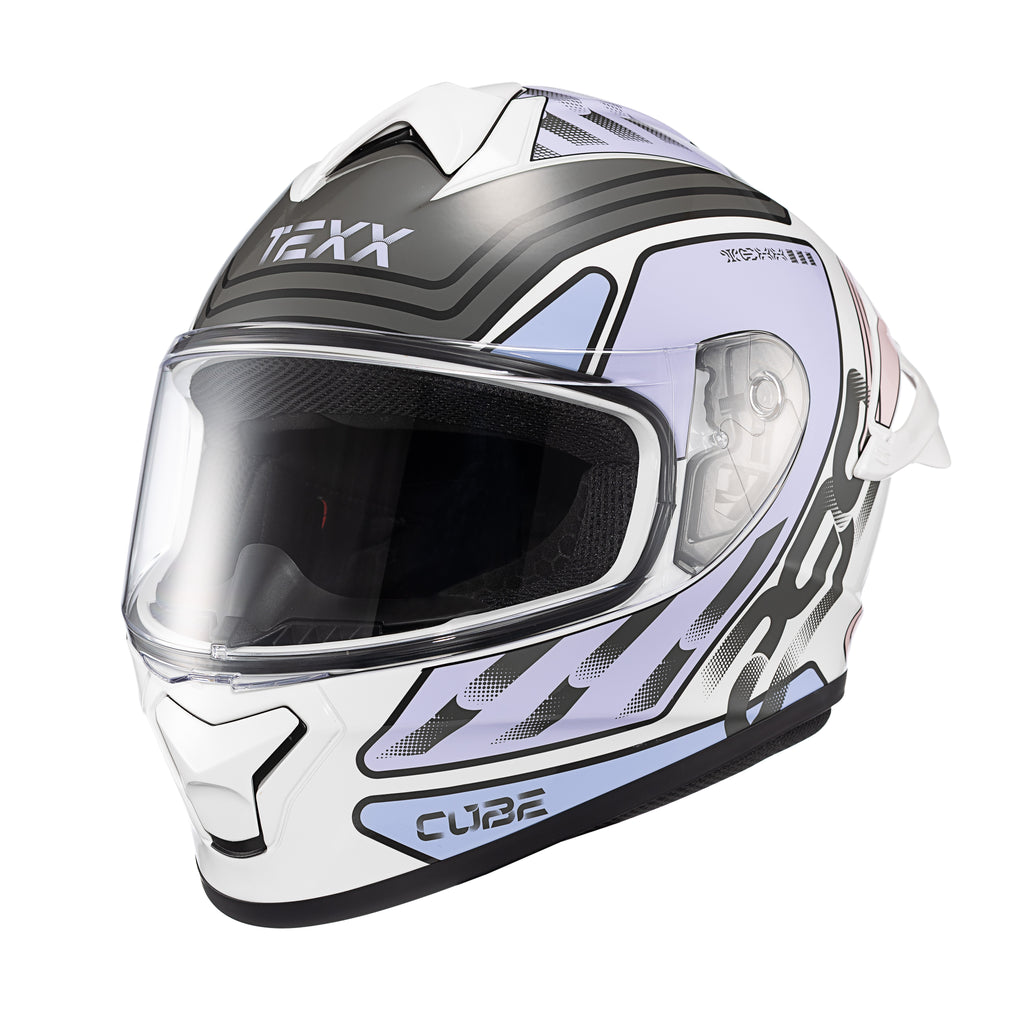 CAPACETE TEXX FECHADO SPIHE CUBE ROSA LILAS BRANCO 58