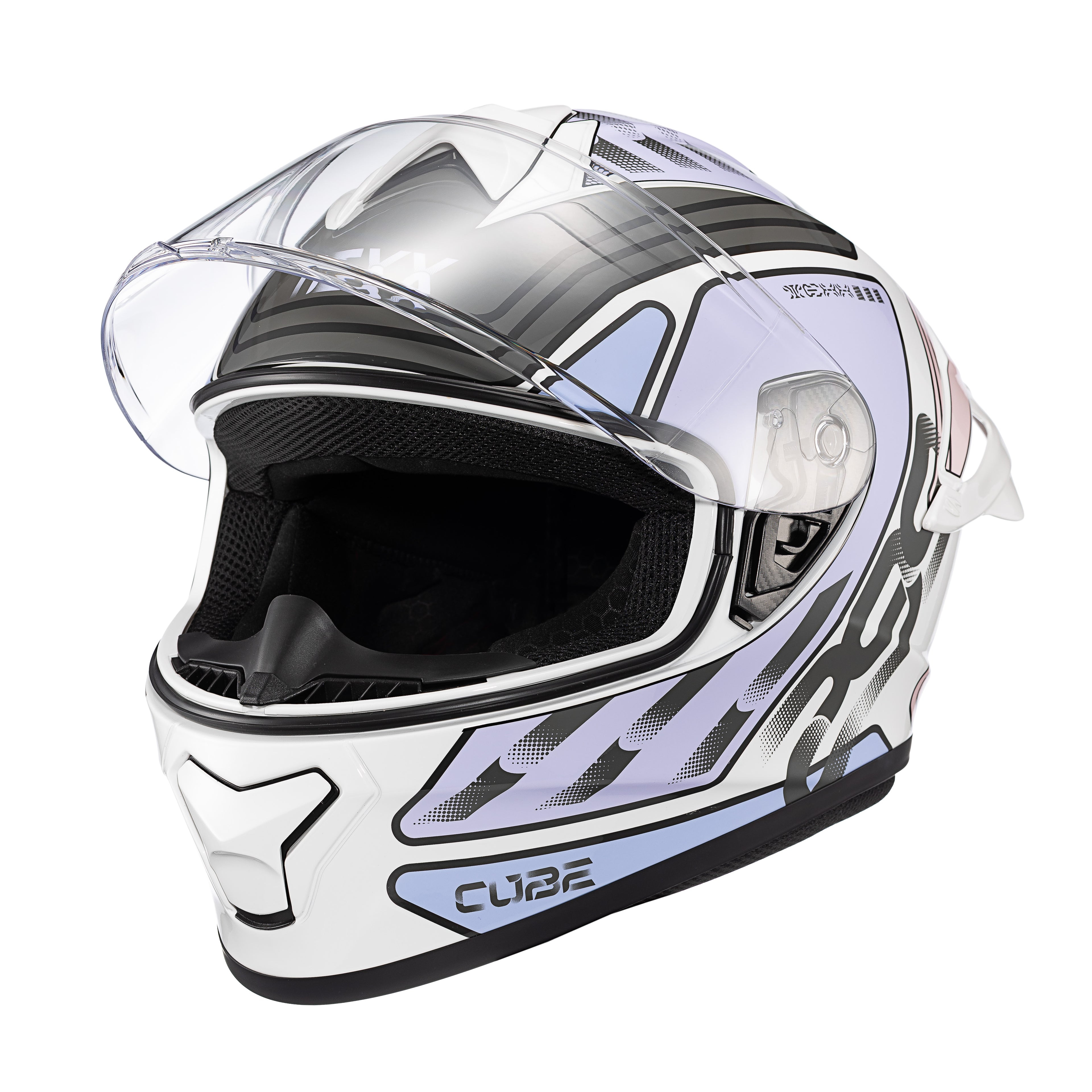 CAPACETE TEXX FECHADO SPIHE CUBE ROSA LILAS BRANCO 58