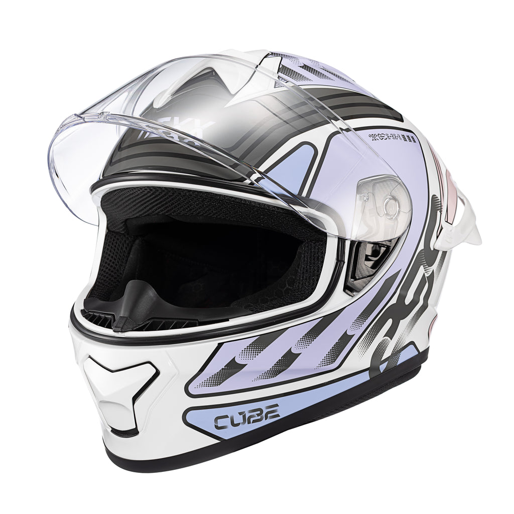 CAPACETE TEXX FECHADO SPIHE CUBE ROSA LILAS BRANCO 60